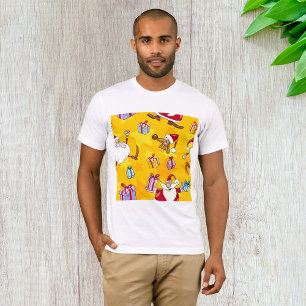 Camiseta Padrão de Natal com Presentes e Estrelas do Papai