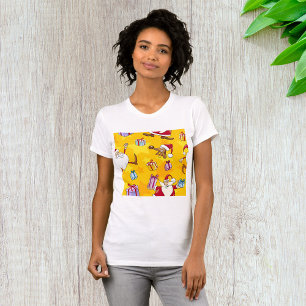 Camiseta Padrão de Natal com Presentes e Estrelas do Papai