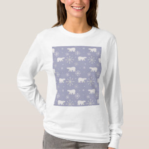 Camiseta Padrão de Natal com ursos polares e flocos de neve