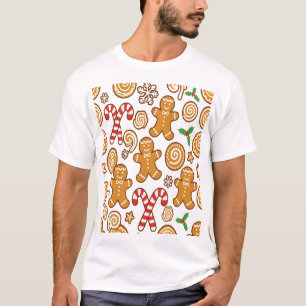Camiseta Padrão de Natal de Biscoito de Gengibre