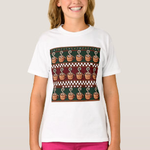 Camiseta Padrão de Natal de Cacau Quente em Pixel Art