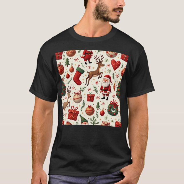 Camiseta Padrão De Natal Ininterrupto Com Papais noeis De C (Frente)