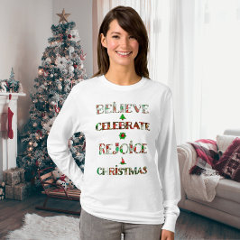 Camiseta Padrão de Natal Vermelho Verde Fofo