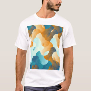 Camiseta Padrão de onda venenosa, azul e marrom.