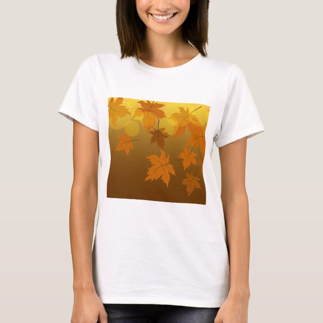 Camiseta Padrão de outono com folhas de carapaça e boque em (Frente)
