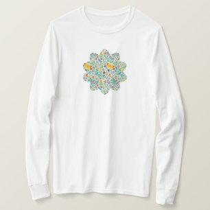 Camiseta Padrão de Pássaros, Borboletas e Flores Silvestres