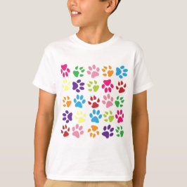 Camiseta Padrão de Pata Colorida Bonito