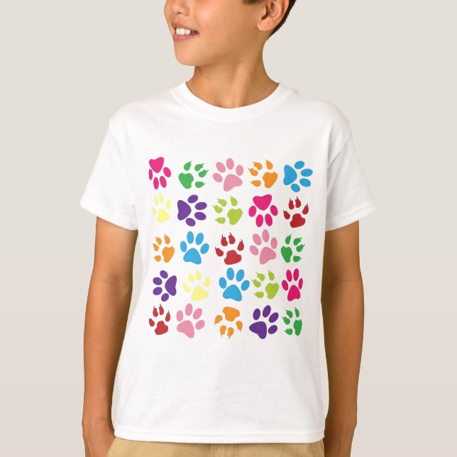 Camiseta Padrão de Pata Colorida Bonito (Frente)