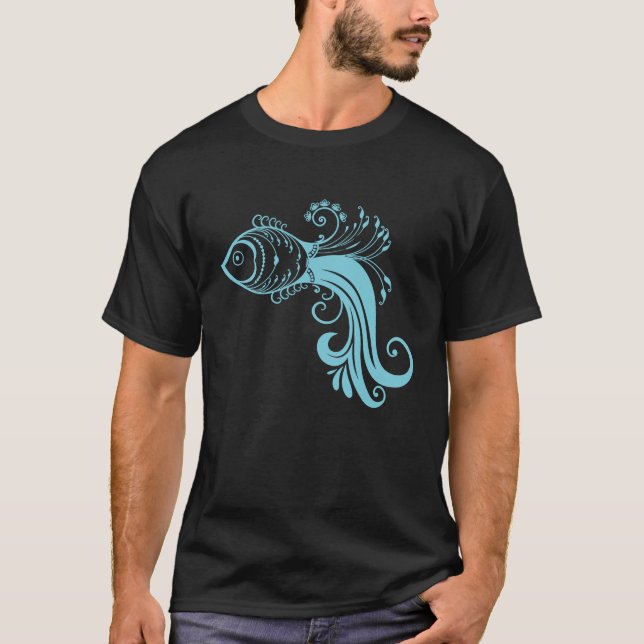 Camiseta Padrão de peixe azul (Frente)