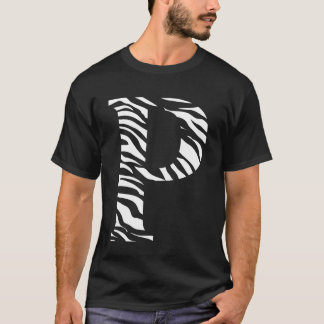 Camiseta Padrão de Pele de Animal Zebra Iniciais Letra P No