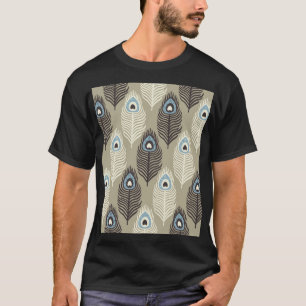 Camiseta Padrão de pena de peacock, estilo de vintage.