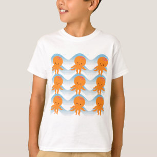Camiseta Padrão De Polvo Laranja E Ondas Azuis