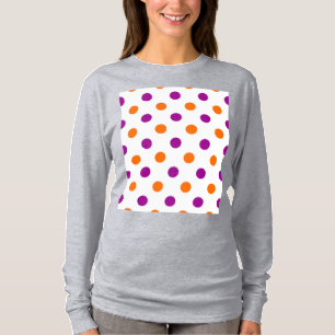 Camiseta Padrão de Pontos Brancos Roxo Laranja