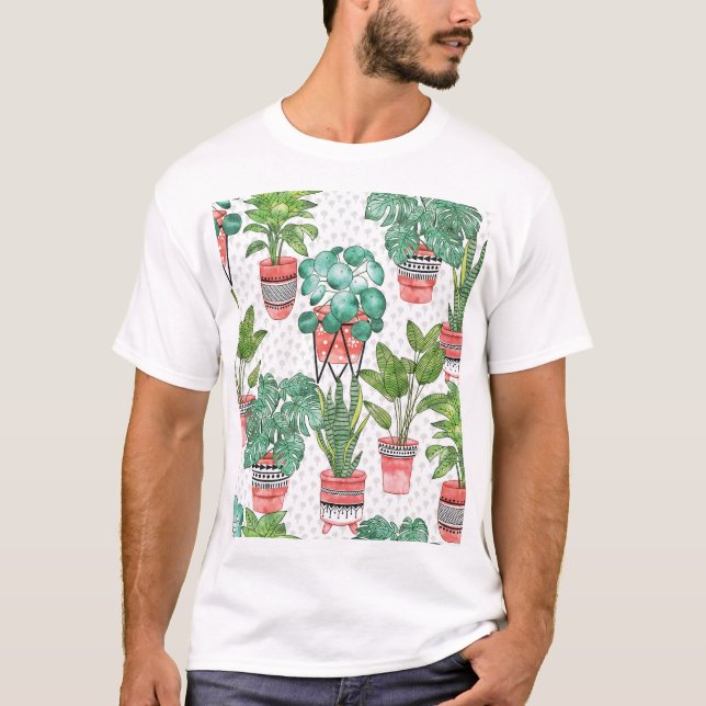 Camiseta Padrão de Potes da Terra Cotta Plant. (Frente)