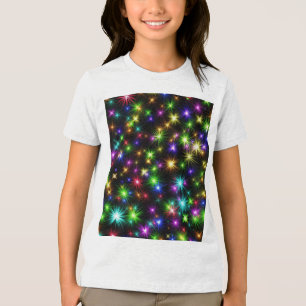 Camiseta Padrão de Raios de Estrela de Natal Multicoloridos