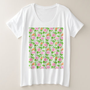 Camiseta Padrão de Rosas Cor-de-Rosa Floral