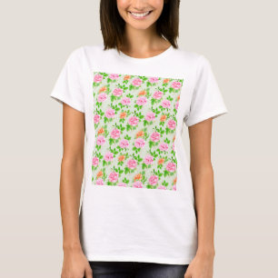 Camiseta Padrão de Rosas Cor-de-Rosa Floral