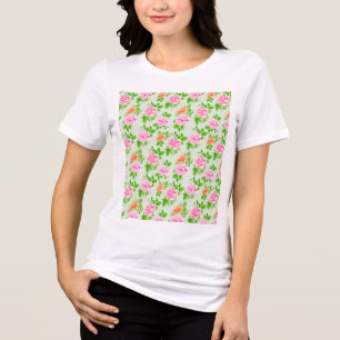Camiseta Padrão de Rosas Cor-de-Rosa Floral