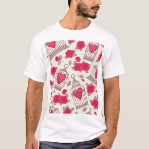 Camiseta Padrão de Rosas de Gaiolas Florais