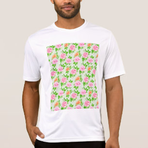 Camiseta Padrão de Rosas Rosa Floral-23670