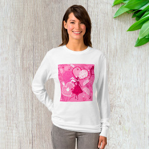Camiseta Padrão de Silhueta de Amor Romântico Corações Rosa