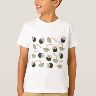 Camiseta Padrão de Sushi e Noodles