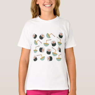 Camiseta Padrão de Sushi e Noodles