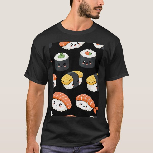 Camiseta Padrão de Sushi Kawaii (Frente)