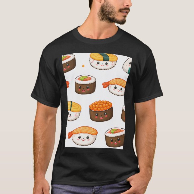 Camiseta Padrão de Sushi Kawaii (Frente)