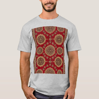 Camiseta Padrão de Tapete Vintage com Medalhões Vermelhos O