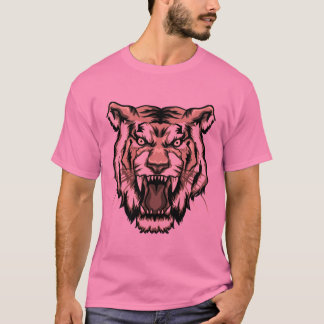 Camiseta Padrão de Tatuagem da Cabeça de Tigre em Raiva