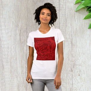 Camiseta Padrão de Tecnologia de Placa de Circuito Vermelho
