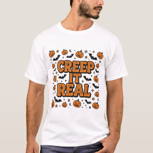 Camiseta Padrão de Tipografia Retro de Halloween Creep It R