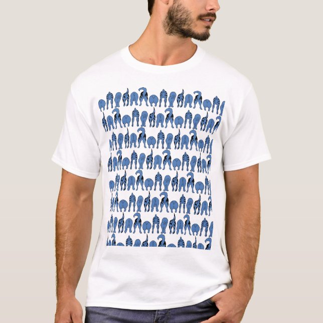 Camiseta Padrão de Traseros de Cachorro Azul (Frente)