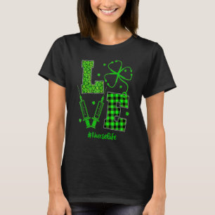 Camiseta Padrão de trevo Amor Enfermeira vida