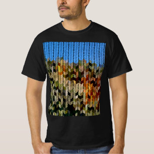 Camiseta Padrão de Tricô Colorido Terra e Céu