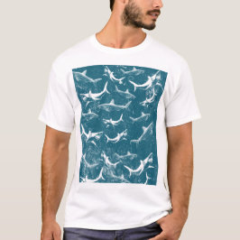 Camiseta Padrão de Tubarão Azul em Descamação