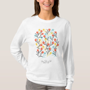 Camiseta Padrão de Tulipas Vibrante Design Floral em Branco