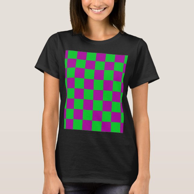 Camiseta Padrão de Verificação Verde Roxo (Frente)