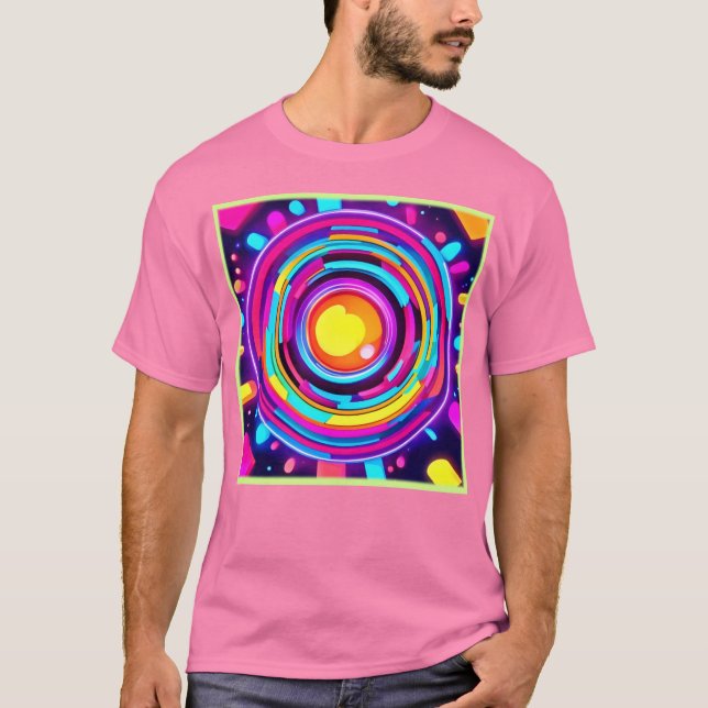 Camiseta Padrão de Vórtex Neon Circle (Frente)