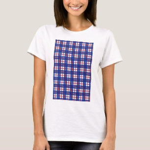 Camiseta Padrão de Xadrez de humor azul branco vermelho