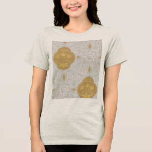 Camiseta Padrão Decorativo Creme e Dourado