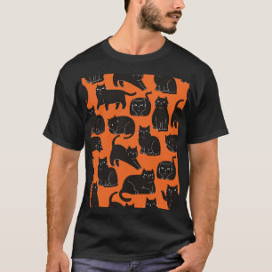 Camiseta Padrão Desenhado Da Mão De Gatos De Cartoon
