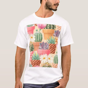 Camiseta Padrão detalhado suculento e sem costura de cacto.