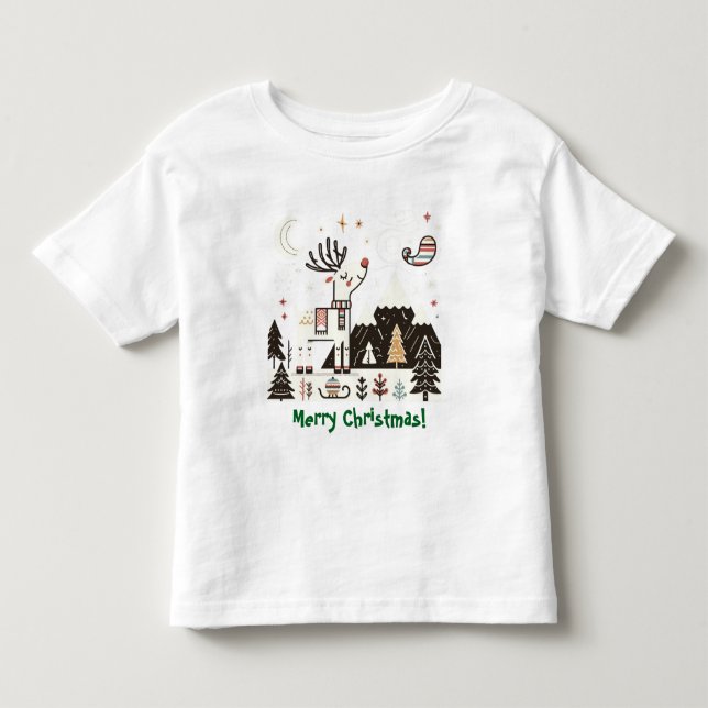 Camiseta Padrão Divertido de Rena Nórdica (Frente)