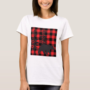 Camiseta Padrão do Urso Negro da Xadrez Vermelha