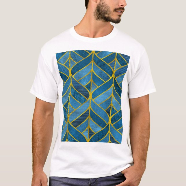 Camiseta Padrão Dourado do Grunge Azul (Frente)