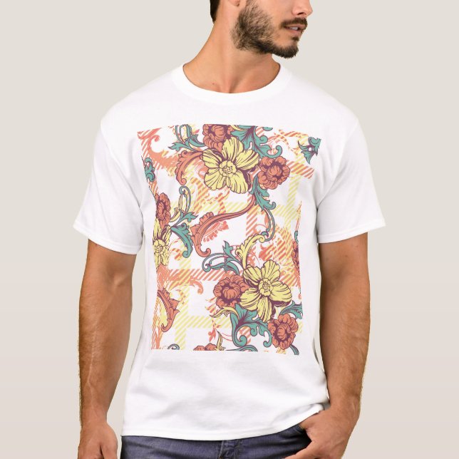 Camiseta Padrão Eclético de Xadrez Barroca Tecido (Frente)
