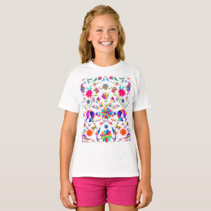 Camiseta Padrão estilo Otomi de Weims, Coelhos e Pássaros