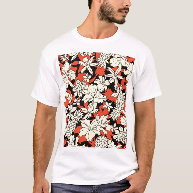 Camiseta Padrão Exótico Sem Olhos De Flor Tropical (Frente)
